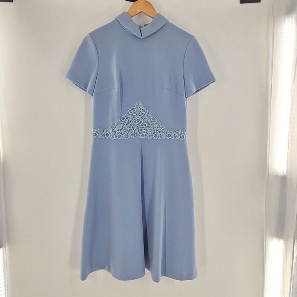 Bleeker Street Sky Blue Cap Sleeves Lace Trim Around The Waist sz 14 Union made - Picture 6 of 11